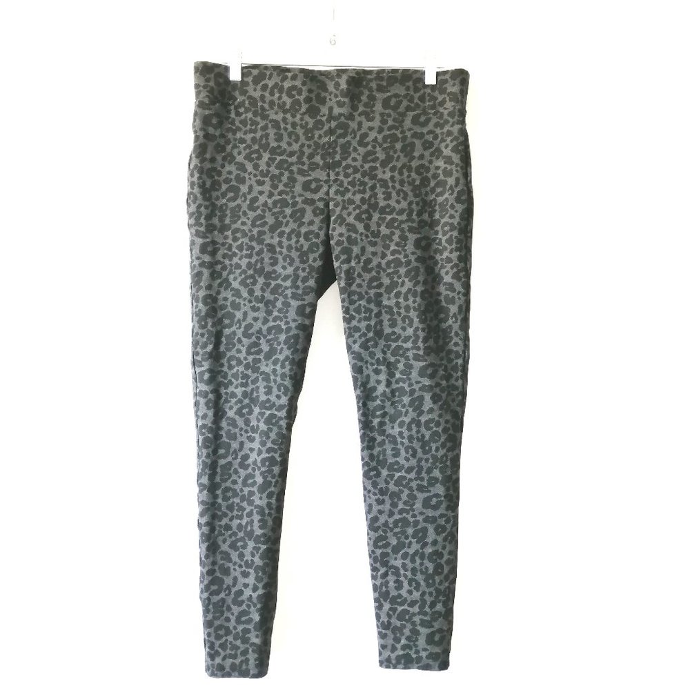 Loft Womens Black Mid Rise Elastic Waist Leopard Skinny Legging Regular Size L